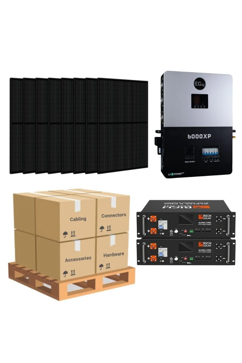 4.1kW Complete Solar Power System - 6,000W 120/240V [10.28kWh-14.3kWh Lithium Battery Bank] + 10 x 410W Mono Solar Panels + Setup Diagram [OGK-PLUS]