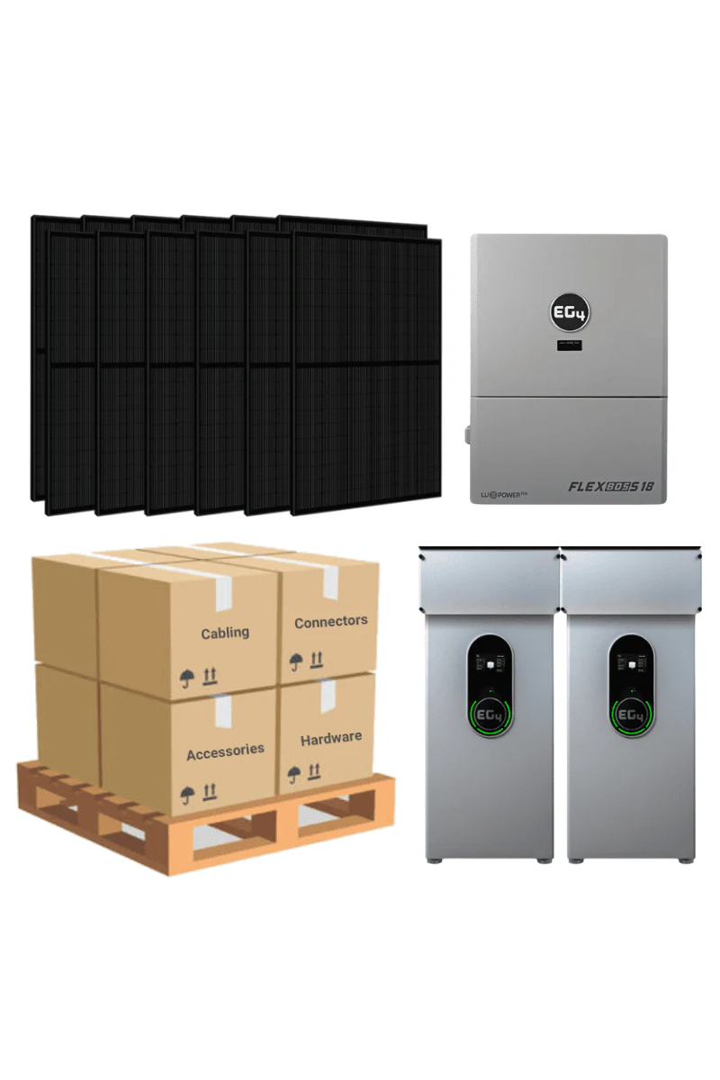 7.38kW Complete Solar Power System + EG4 FlexBOSS18 + [20.48kWh - 28.6kWh Lithium Battery Bank] + 18 x 410W Solar Panels + Setup Schematic [BPK-PLUS]