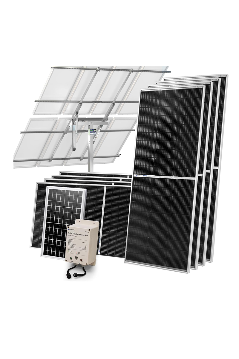 1600W Solar Tracker System: 8pcs 195W Monocrystalline Solar Panels, Expanded Version Dual-Axis Solar Tracking Kit with Power Box and Controller for Shed Farm Yard
