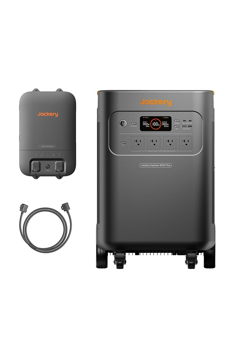 Jackery Solar Generator 5000 Plus with Smart Transfer Switch, 5040Wh LiFePO4 Power Station, 120V/240V 7200W AC Output.