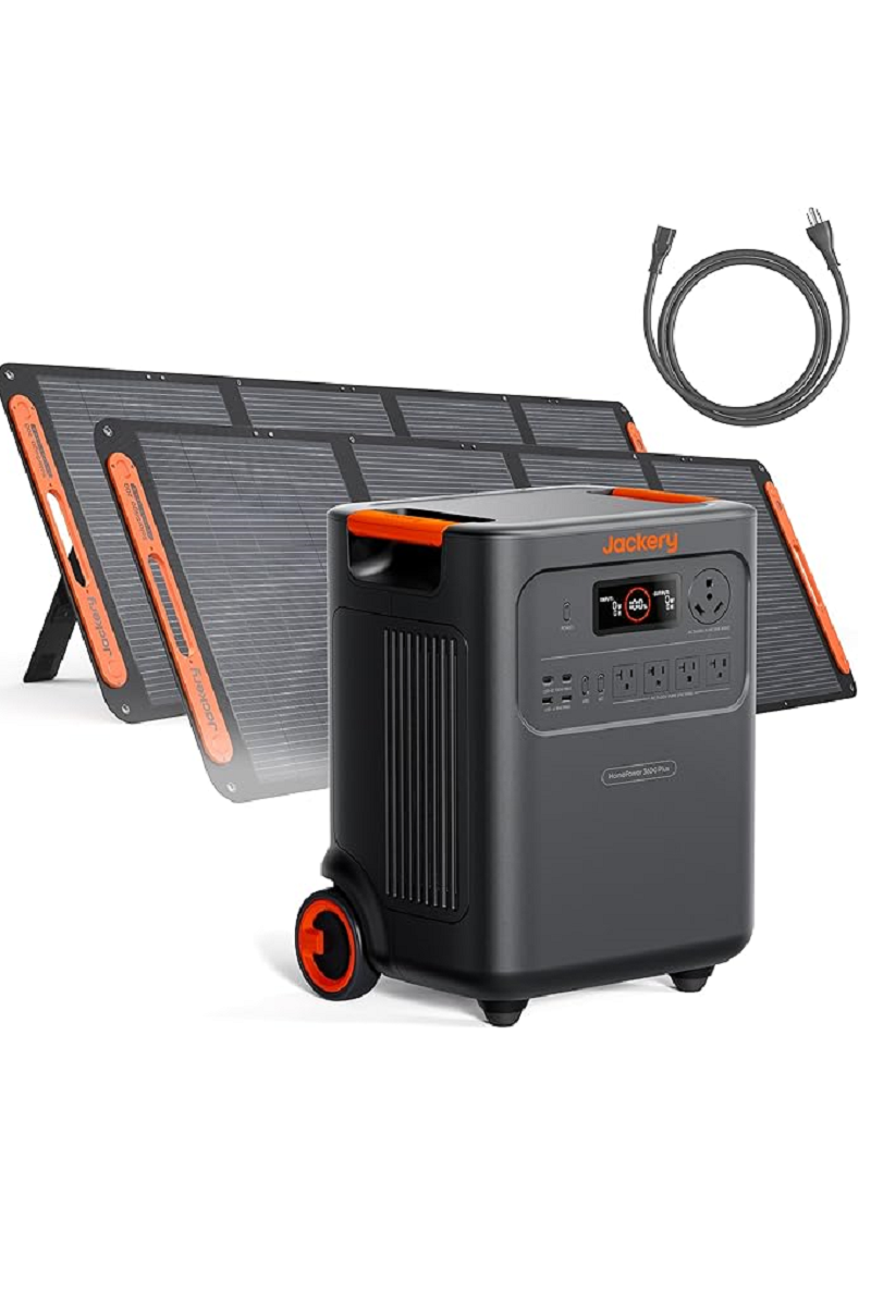 Jackery HomePower 3600 Plus Portable Power Station with AC Cable and 2X 200W Solar Panels, 3600W AC Output, 3584Wh Solar Generator, Expandable up to 21kWh, Essential Home Backup for Home Use